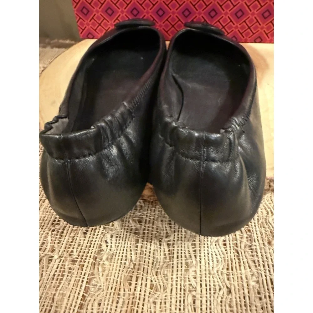 Tory Burch Minnie‎ Travel Ballet Women's Pebble Leather Perfect Black Sz-9